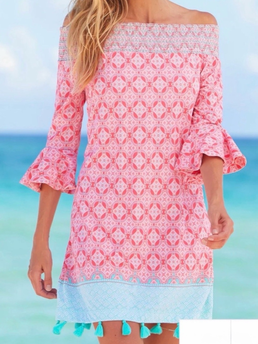 Cabana Life Coral Tides Off the shoulder dress size M